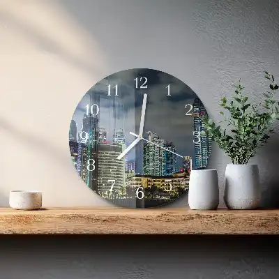 Hodiny s fotkou skleněné kulaté Noční město