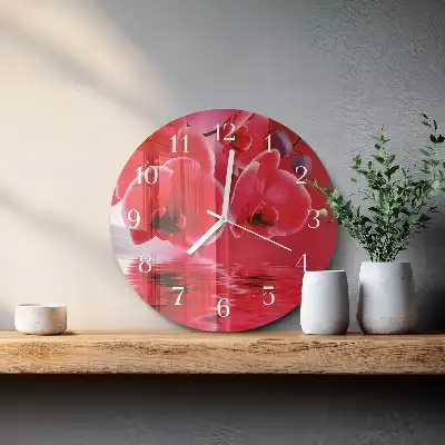 Kulaté skleněné hodiny na zeď Orchidej
