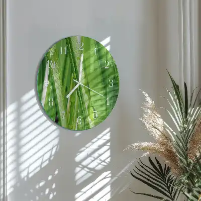 Hodiny na skle kulaté Tráva