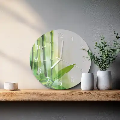 Kulaté skleněné hodiny na zeď Bambus