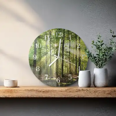 Kulaté skleněné hodiny na stěnu Lesní příroda