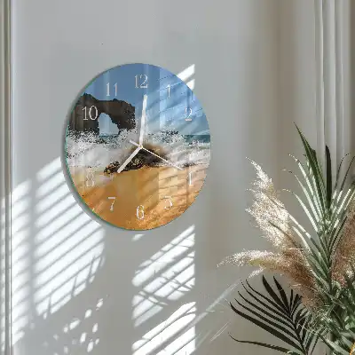 Nástěnné hodiny skleněné kulaté Pláž