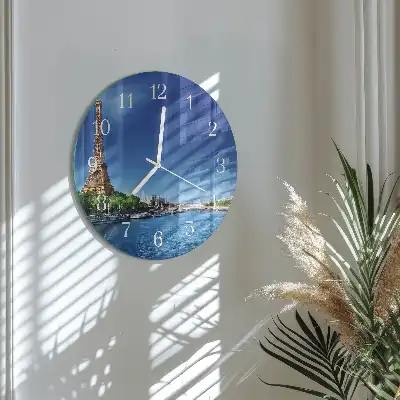 Hodiny s fotkou skleněné kulaté Pařížská obloha