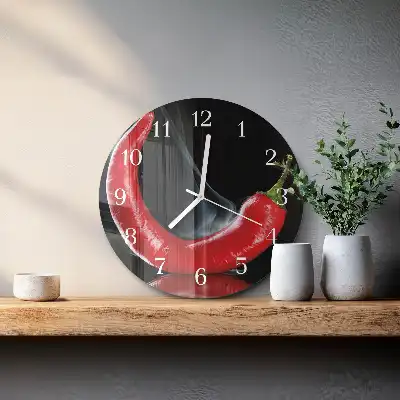 Nástěnné hodiny skleněné kulaté Chilli paprička
