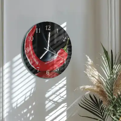 Nástěnné hodiny skleněné kulaté Chilli paprička