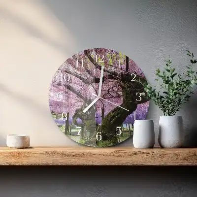 Kulaté skleněné hodiny na zeď Stromy
