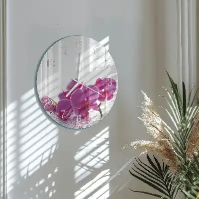 Kulaté skleněné hodiny na stěnu Orchidej