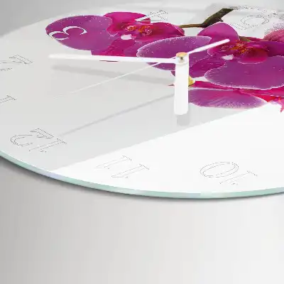 Kulaté skleněné hodiny na stěnu Orchidej