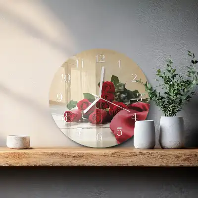 Kulaté skleněné hodiny na zeď Růže