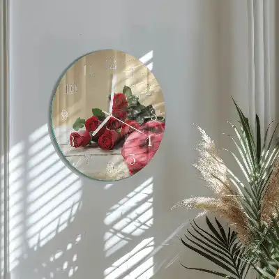 Kulaté skleněné hodiny na zeď Růže