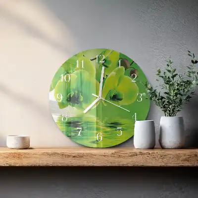 Kulaté skleněné hodiny na zeď Orchidej