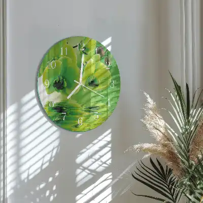 Kulaté skleněné hodiny na zeď Orchidej
