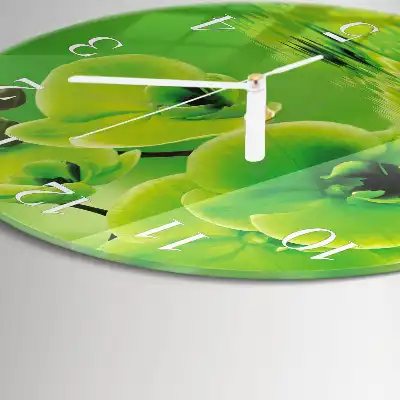 Kulaté skleněné hodiny na zeď Orchidej