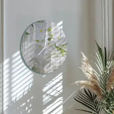 Hodiny na skle kulaté Květiny