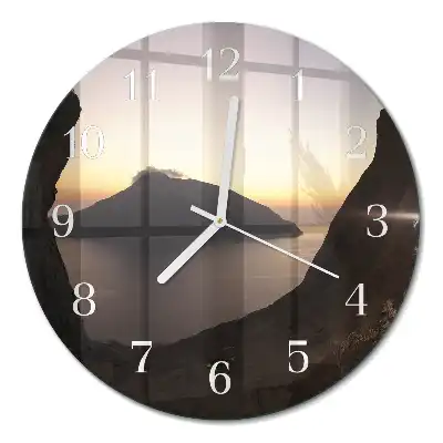 Hodiny s fotkou skleněné kulaté Oceánská hora