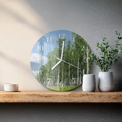 Kulaté skleněné hodiny na zeď Břízy