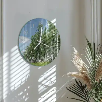 Kulaté skleněné hodiny na zeď Břízy