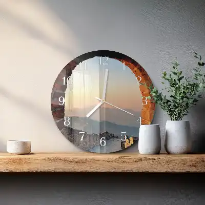 Hodiny s fotkou skleněné kulaté Velká čínská zeď