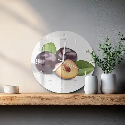 Kulaté skleněné hodiny na stěnu Švestky