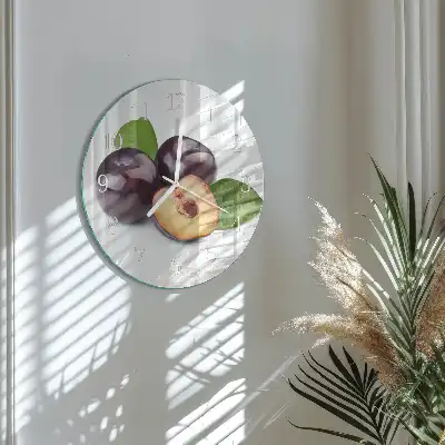 Kulaté skleněné hodiny na stěnu Švestky