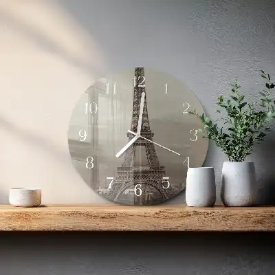 Hodiny s fotkou skleněné kulaté Eiffelova věž
