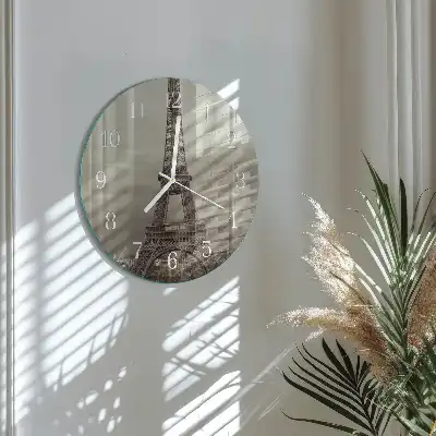 Hodiny s fotkou skleněné kulaté Eiffelova věž