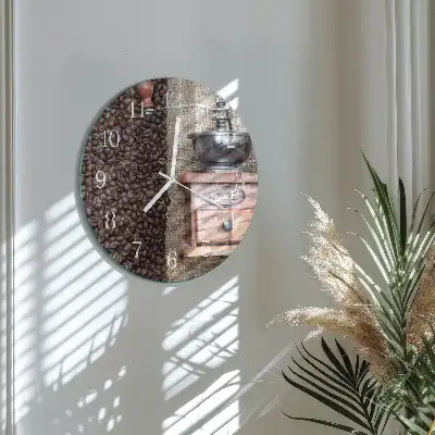 Nástěnné hodiny skleněné kulaté Mlýnek na kávu
