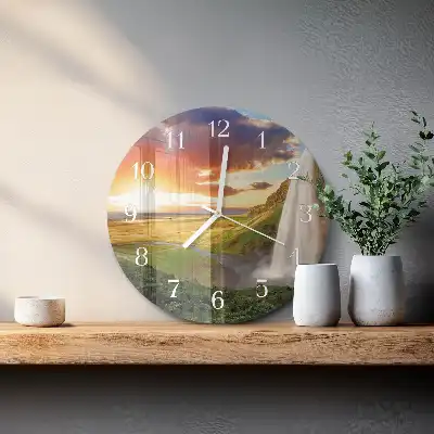 Kulaté skleněné hodiny na zeď Vodopád