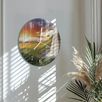 Kulaté skleněné hodiny na zeď Vodopád