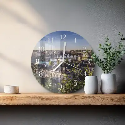 Hodiny s fotkou skleněné kulaté Praha