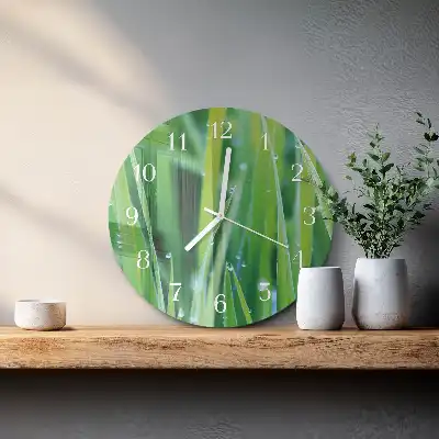Nástěnné hodiny skleněné kulaté Tráva