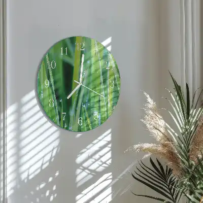 Nástěnné hodiny skleněné kulaté Tráva