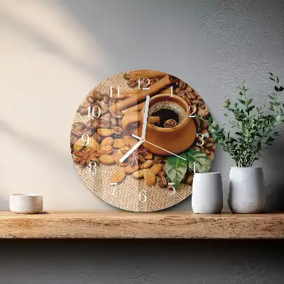 Kulaté skleněné hodiny na stěnu Skořicové mandle