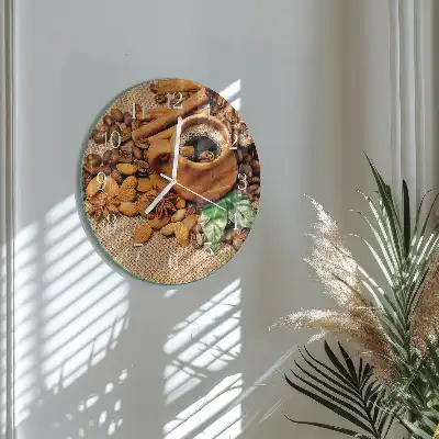 Kulaté skleněné hodiny na stěnu Skořicové mandle