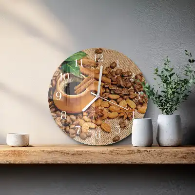 Nástěnné hodiny skleněné kulaté Skořicové mandle