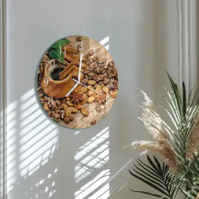 Nástěnné hodiny skleněné kulaté Skořicové mandle