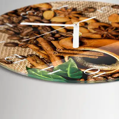 Nástěnné hodiny skleněné kulaté Skořicové mandle