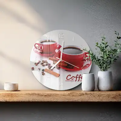 Hodiny s fotkou skleněné kulaté Šálek kávy