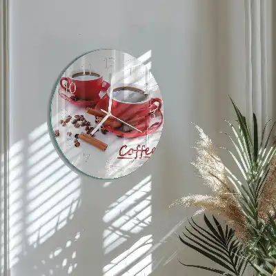 Hodiny s fotkou skleněné kulaté Šálek kávy