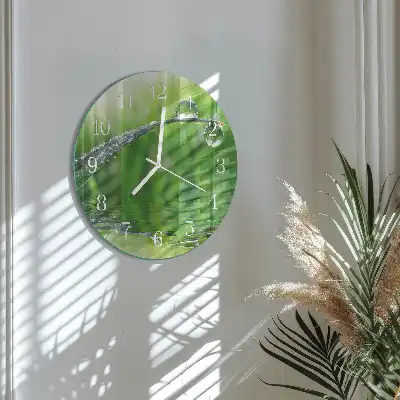 Hodiny na skle kulaté Kapky rosy