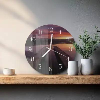 Nástěnné hodiny skleněné kulaté Západ slunce