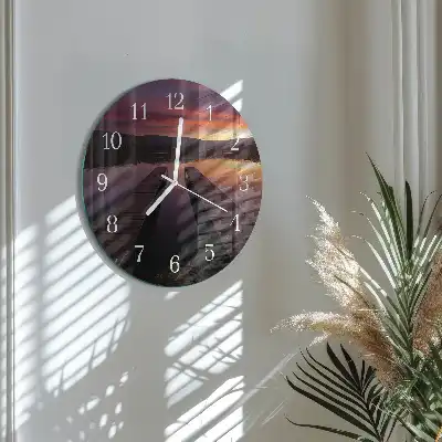Nástěnné hodiny skleněné kulaté Západ slunce