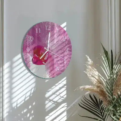 Nástěnné hodiny skleněné kulaté Orchidej