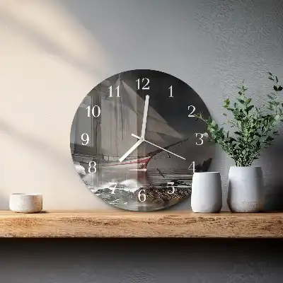 Kulaté skleněné hodiny na zeď Plachetnice