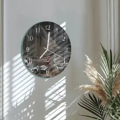 Kulaté skleněné hodiny na zeď Plachetnice