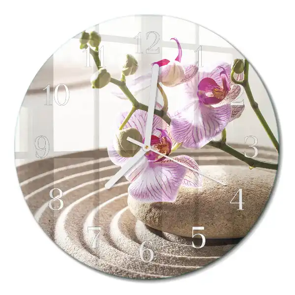 Hodiny s fotkou skleněné kulaté Písečná orchidej