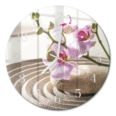 Hodiny s fotkou skleněné kulaté Písečná orchidej