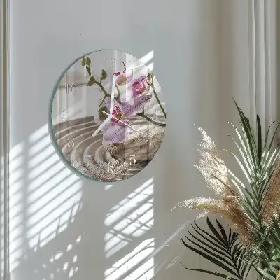 Hodiny s fotkou skleněné kulaté Písečná orchidej