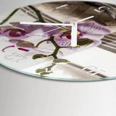 Hodiny s fotkou skleněné kulaté Písečná orchidej