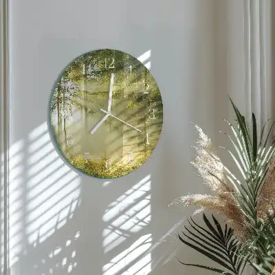 Kulaté skleněné hodiny na stěnu Les